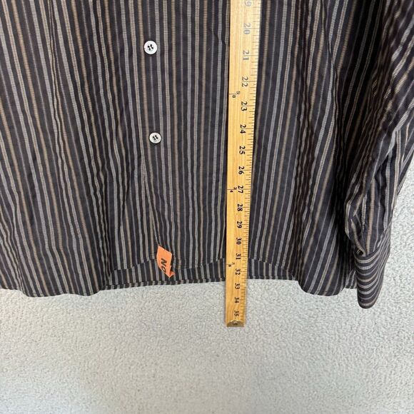 Ermenegildo Zegna Shirt Mens L Black Striped Long Sleeve Button Up Cotton - Picture 5 of 7